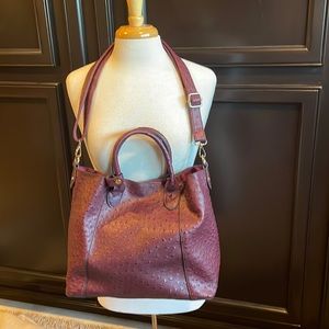 Faux Ostrich Handbag Crossbody Cabernet Color Large